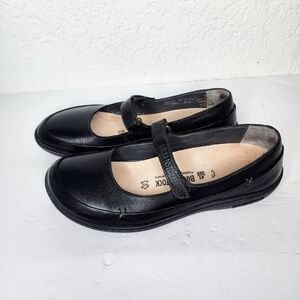 Birkenstock Iona Natural Leather Black Mary Jane Shoes, Size 41 10.5 Ballet Flat
